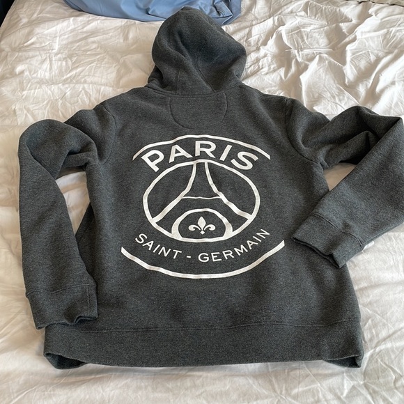 PSG Paris Saint Germain Grey Gray Hoody Hoodie Hooded Sweatshirt Medium France - Picture 1 of 5